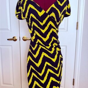 Daniel Cremieux Yellow and Blue Chevron Midi Dress